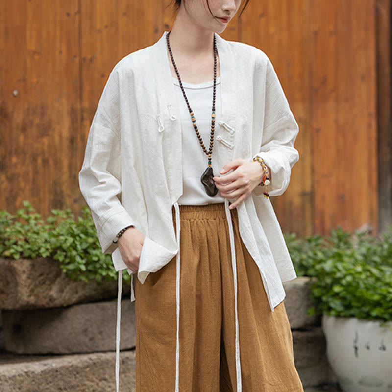 Buddha Stones Frosch-Knopf Hanfu Design Shirt Top Ramie Leinen Jacke - image 7
