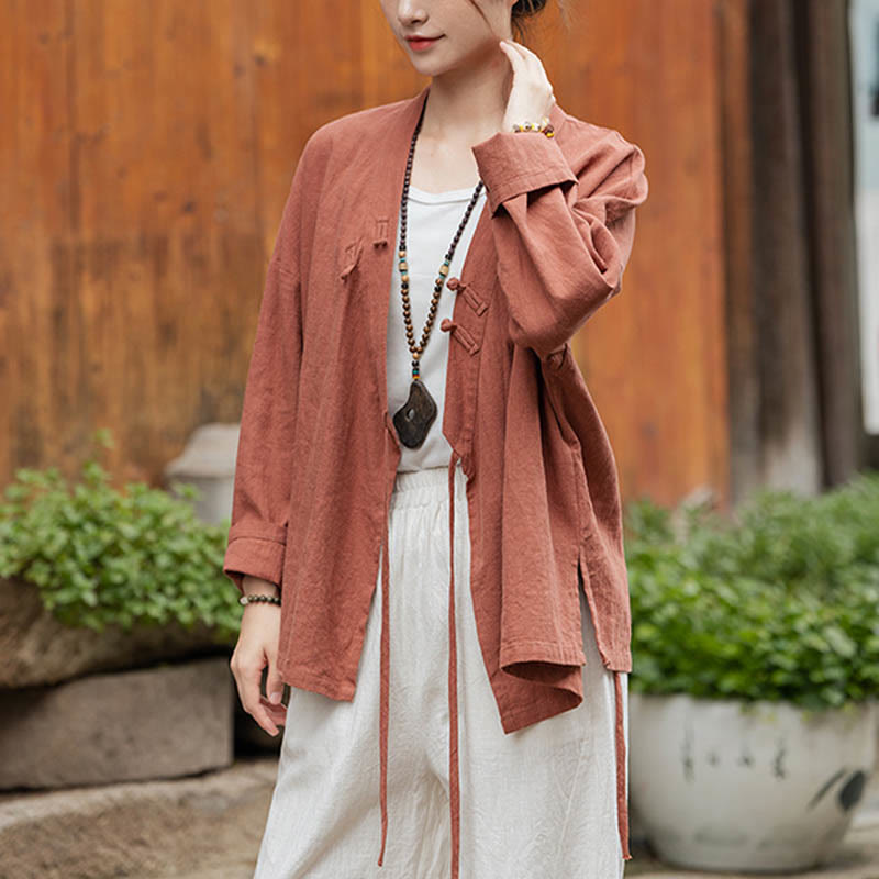 Buddha Stones Frosch-Knopf Hanfu Design Shirt Top Ramie Leinen Jacke - image 18