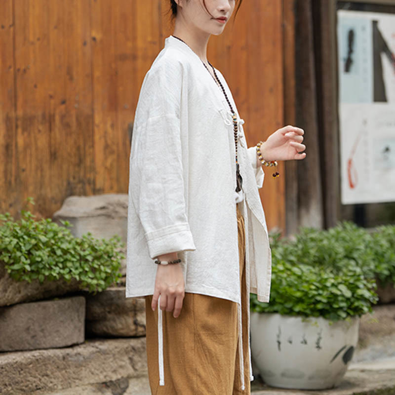 Buddha Stones Frosch-Knopf Hanfu Design Shirt Top Ramie Leinen Jacke - image 8