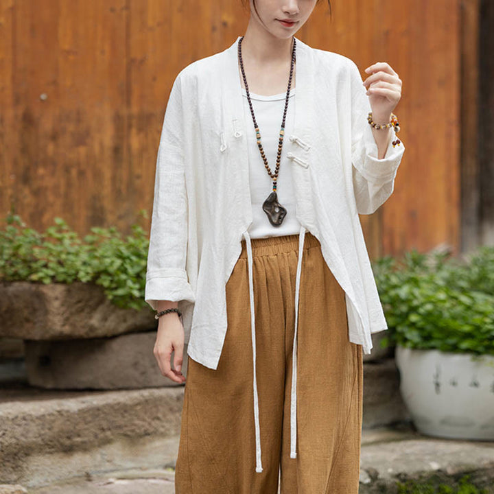Buddha Stones Frosch-Knopf Hanfu Design Shirt Top Ramie Leinen Jacke - image 11