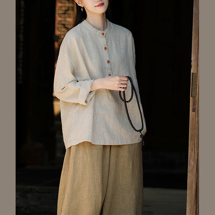 Buddha Stones Einfarbige, lockere Bluse mit Knöpfen, langärmeliges Hemdoberteil - image 16