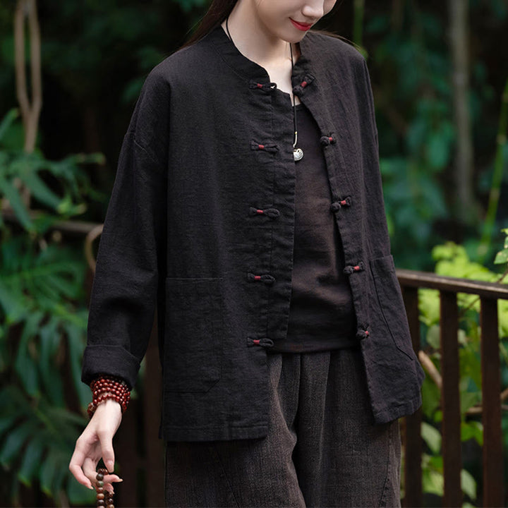 Buddha Stones Frosch-Knopf-Shirt Zen Meditation Top Kleidung Baumwolle Leinen Jacke - image 10