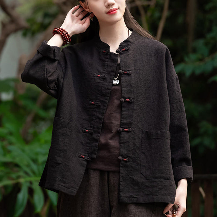 Buddha Stones Frosch-Knopf-Shirt Zen Meditation Top Kleidung Baumwolle Leinen Jacke - image 17