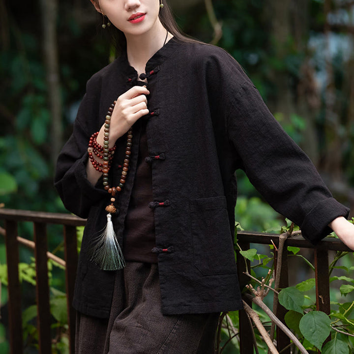 Buddha Stones Frosch-Knopf-Shirt Zen Meditation Top Kleidung Baumwolle Leinen Jacke - image 11