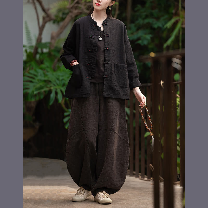 Buddha Steine ​​Frosch-Knopf Hemd Zen Meditation Top Kleidung Baumwolle Leinen Jacke - image 19