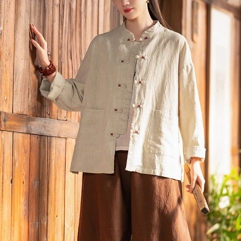 Buddha Stones Frosch-Knopf-Shirt Zen Meditation Top Kleidung Baumwolle Leinen Jacke - image 2
