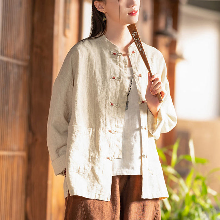 Buddha Stones Frosch-Knopf-Shirt Zen Meditation Top Kleidung Baumwolle Leinen Jacke - image 4