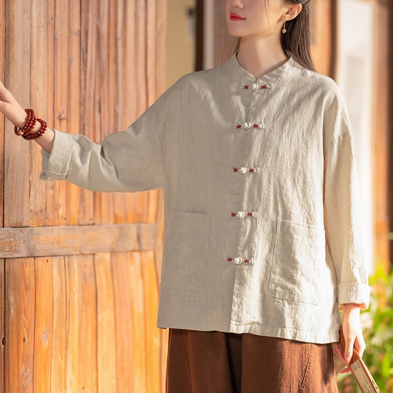 Buddha Stones Frosch-Knopf-Shirt Zen Meditation Top Kleidung Baumwolle Leinen Jacke - image 6