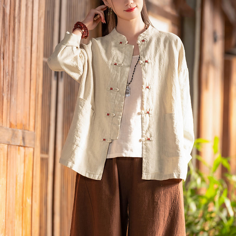 Buddha Stones Frosch-Knopf-Shirt Zen Meditation Top Kleidung Baumwolle Leinen Jacke - image 5