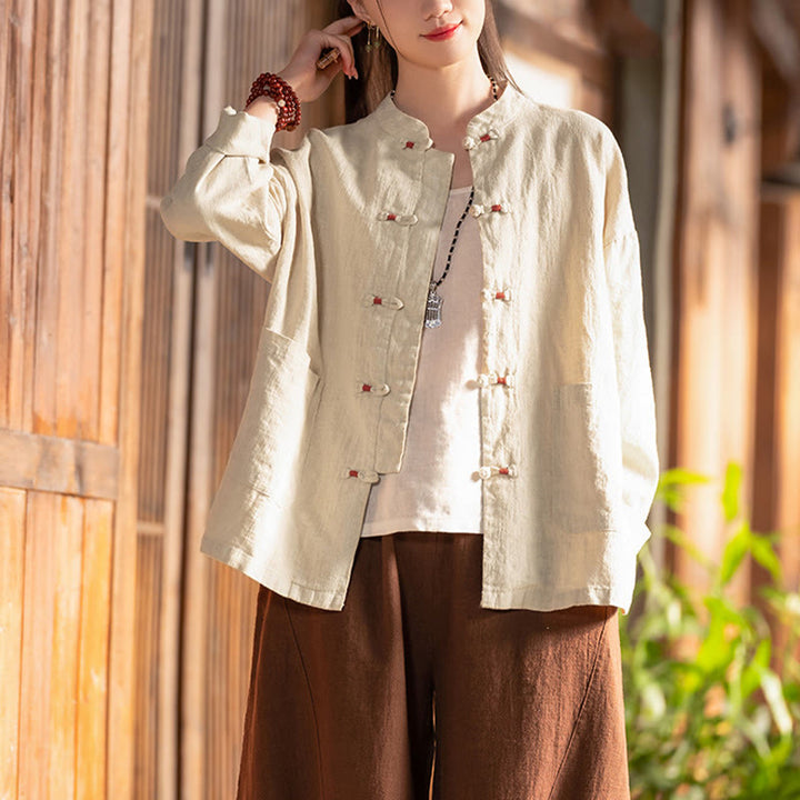 Buddha Stones Frosch-Knopf-Shirt Zen Meditation Top Kleidung Baumwolle Leinen Jacke - image 5
