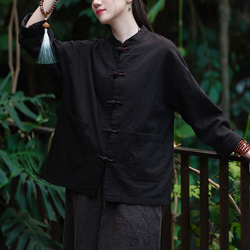 Buddha Stones Frosch-Knopf-Shirt Zen Meditation Top Kleidung Baumwolle Leinen Jacke - image 15