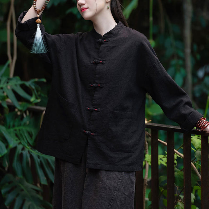 Buddha Stones Frosch-Knopf-Shirt Zen Meditation Top Kleidung Baumwolle Leinen Jacke - image 15