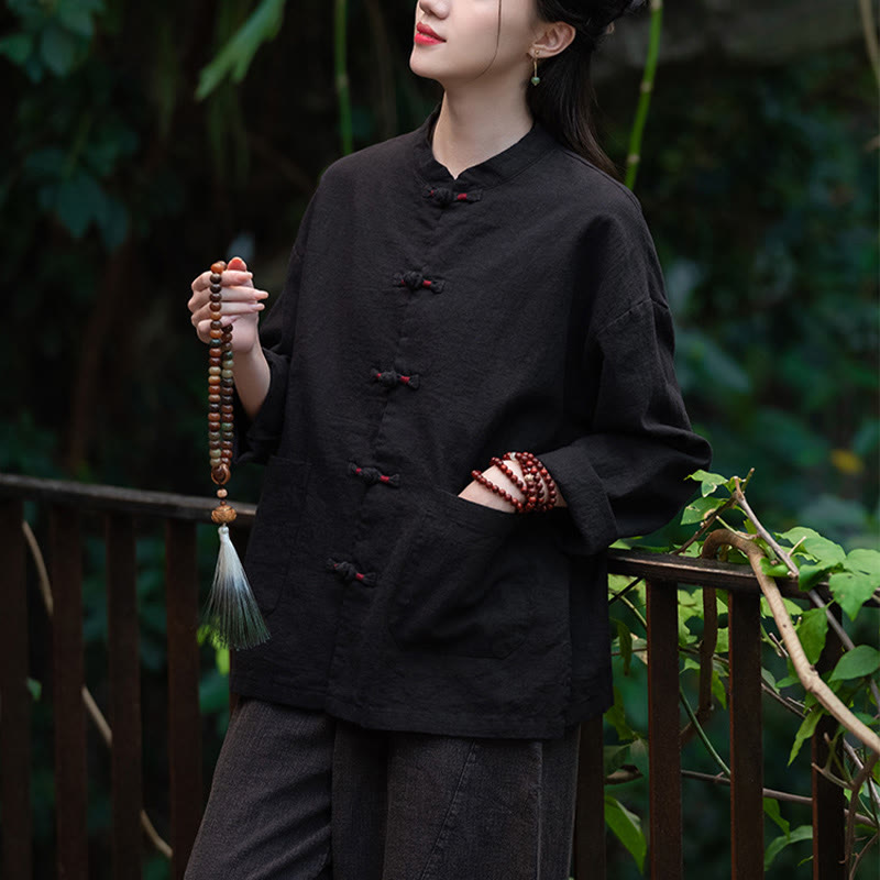 Buddha Stones Frosch-Knopf-Shirt Zen Meditation Top Kleidung Baumwolle Leinen Jacke - image 14