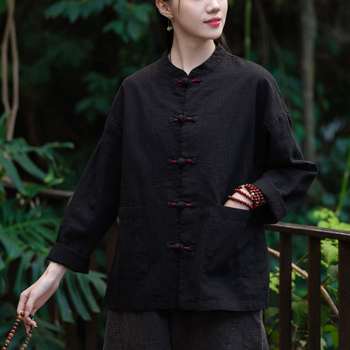 Buddha Stones Frosch-Knopf-Shirt Zen Meditation Top Kleidung Baumwolle Leinen Jacke - image 12
