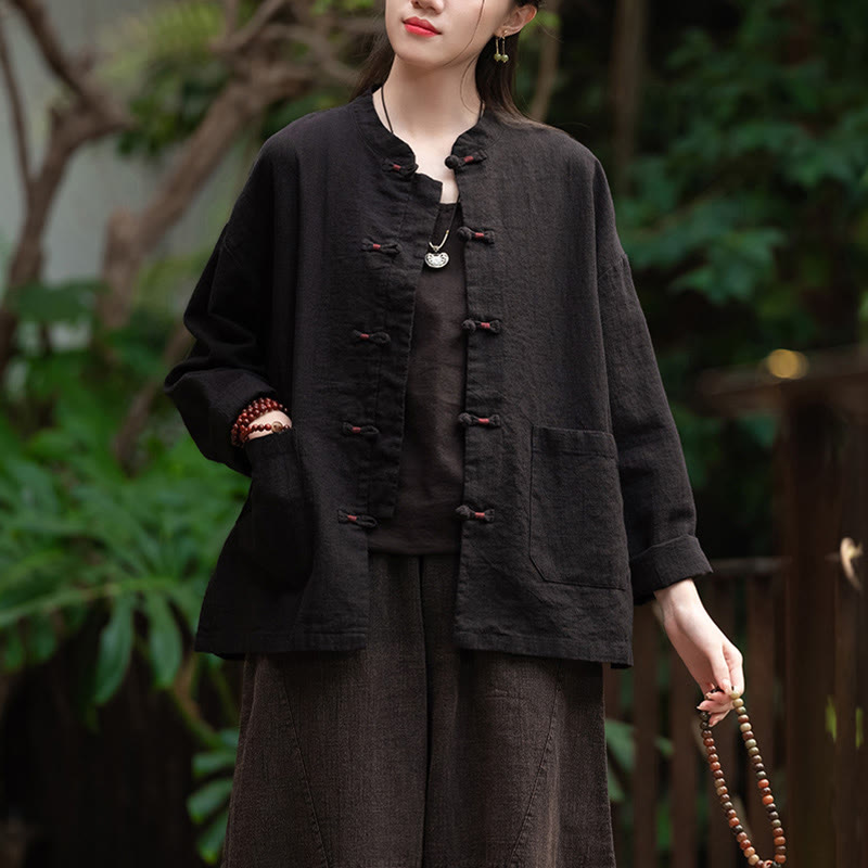 Buddha Steine ​​Frosch-Knopf Hemd Zen Meditation Top Kleidung Baumwolle Leinen Jacke - image 13