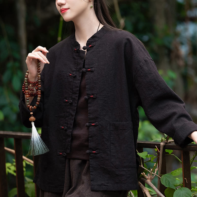 Buddha Stones Frosch-Knopf-Shirt Zen Meditation Top Kleidung Baumwolle Leinen Jacke - image 16