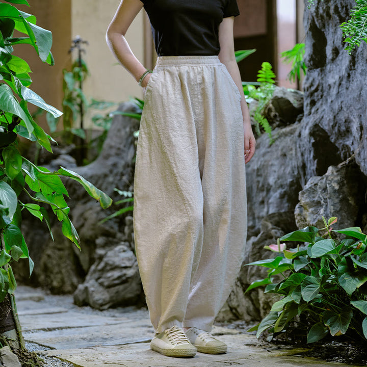 Buddha Stones Einfarbige, lockere Yoga-Haremshose mit Taschen - image 9