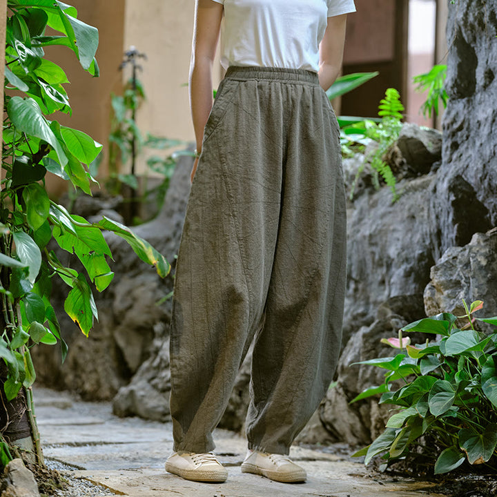 Buddha Stones Einfarbige, lockere Yoga-Haremshose mit Taschen - image 31