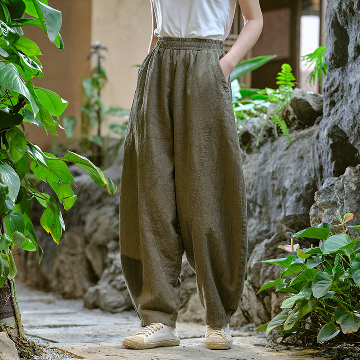 Buddha Stones Einfarbige, lockere Yoga-Haremshose mit Taschen - image 33