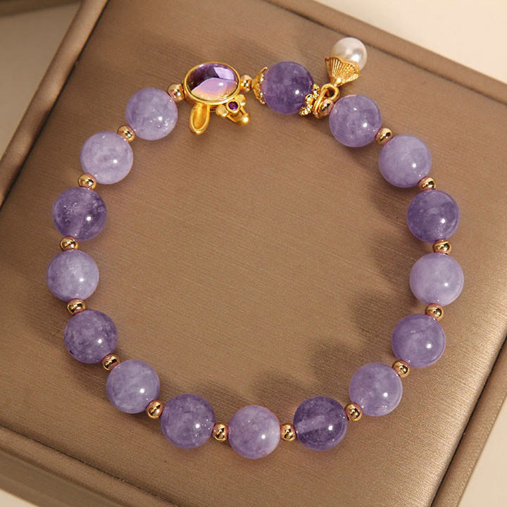 Buddha Stones Glücksarmband mit natürlichem violettem Quarzit und Kaninchenmotiv - image 4