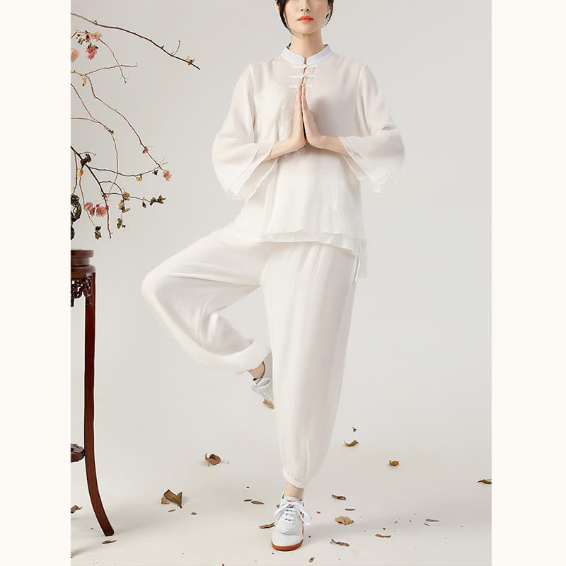 Buddha Stones 2-teiliges Langarm-Set mit Frosch-Knopf für Meditation, Gebet, Zen-Praxis, Tai Chi, Uniform, Kleidung für Damen - image 6
