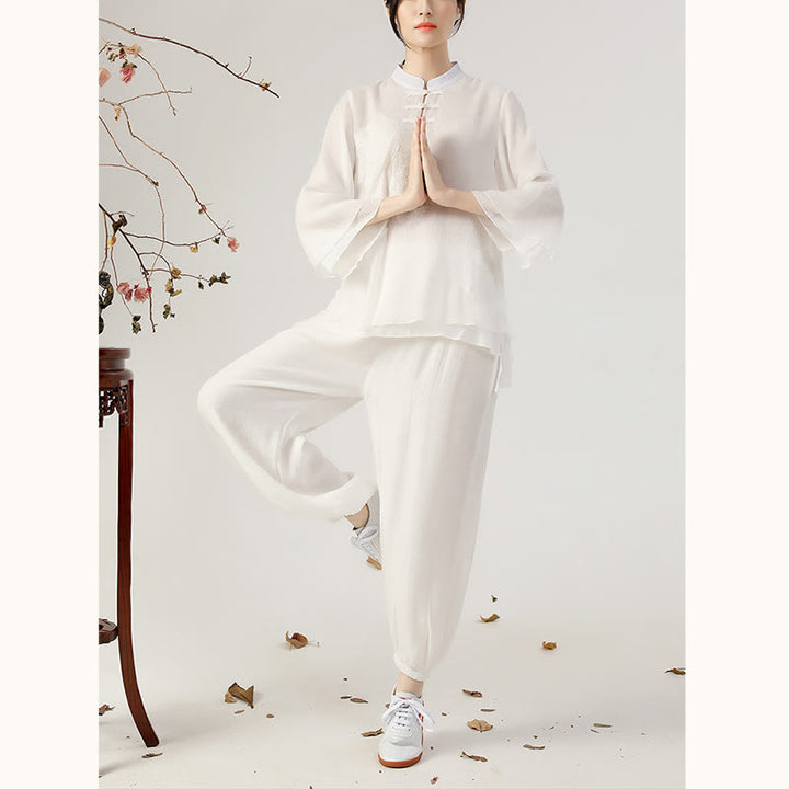 Buddha Stones 2-teiliges Langarm-Set mit Frosch-Knopf für Meditation, Gebet, Zen-Praxis, Tai Chi, Uniform, Kleidung für Damen - image 6