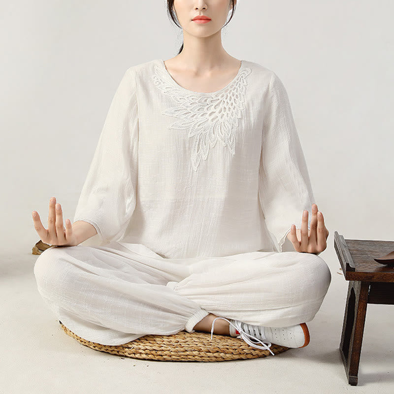 Buddha Stones 2-teiliges Langarm-Set mit Frosch-Knopf für Meditation, Gebet, Zen-Praxis, Tai Chi, Uniform, Kleidung für Damen - image 12
