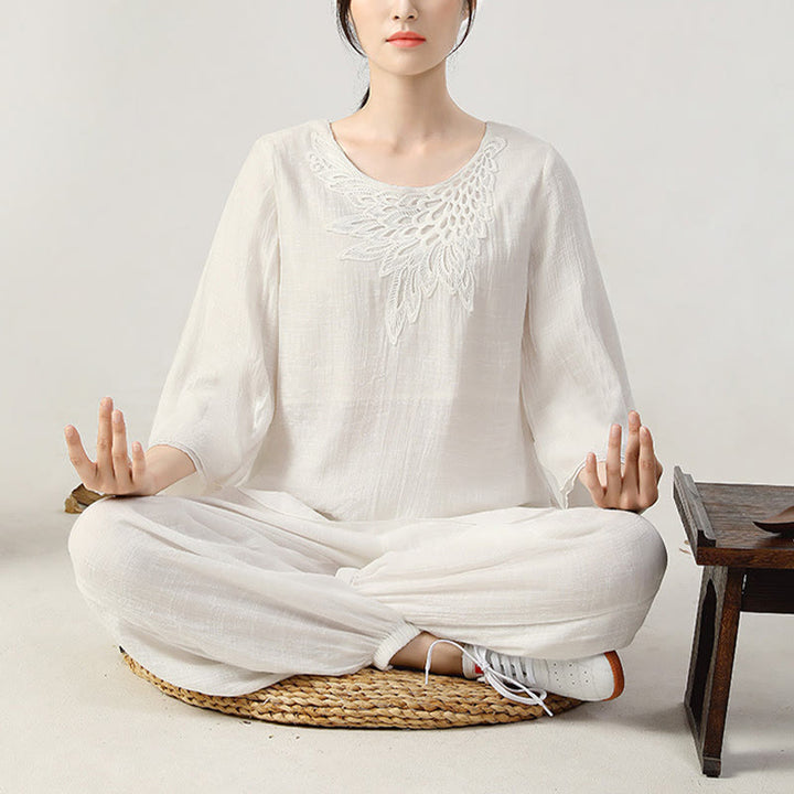 Buddha Stones 2-teiliges Langarm-Set mit Frosch-Knopf für Meditation, Gebet, Zen-Praxis, Tai Chi, Uniform, Kleidung für Damen - image 12