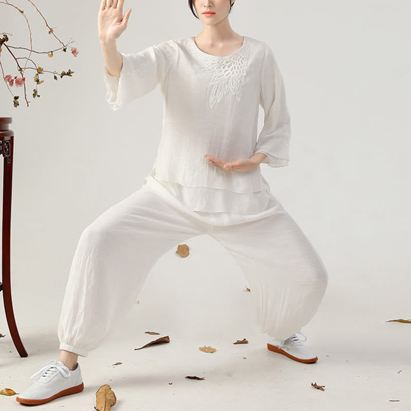 Buddha Stones 2-teiliges Langarm-Set mit Frosch-Knopf für Meditation, Gebet, Zen-Praxis, Tai Chi, Uniform, Kleidung für Damen - image 14
