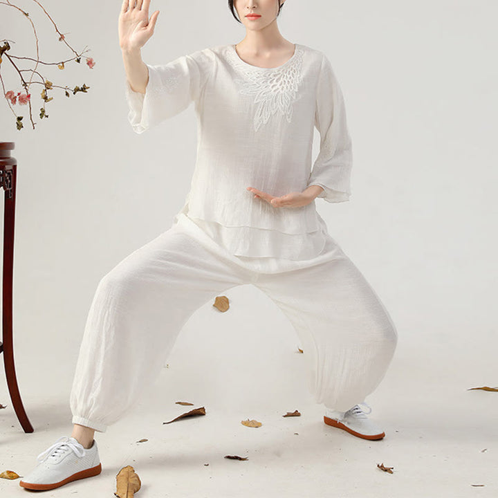 Buddha Stones 2-teiliges Langarm-Set mit Frosch-Knopf für Meditation, Gebet, Zen-Praxis, Tai Chi, Uniform, Kleidung für Damen - image 14