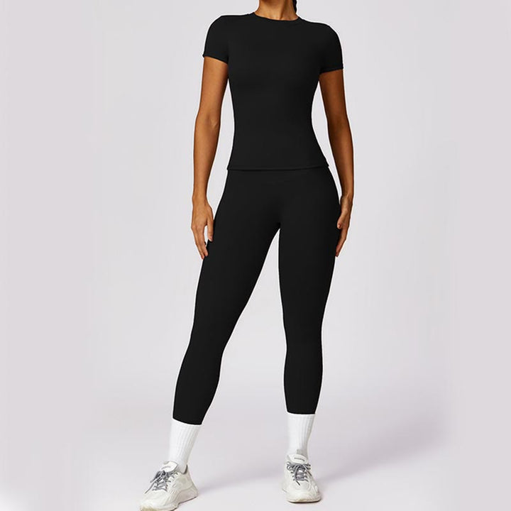 Buddha Stones Damen Kurzarm-T-Shirt, Oberteil, hohe Taille, Leggings, Hose für Sport, Yoga - image 5