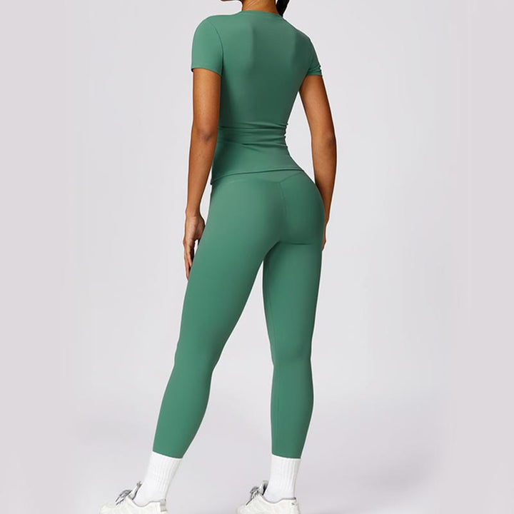 Buddha Stones Damen Kurzarm-T-Shirt, Oberteil, hohe Taille, Leggings, Hose für Sport, Yoga - image 34