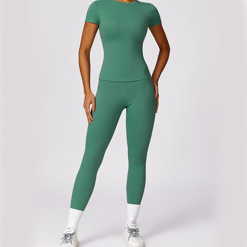 Buddha Stones Damen Kurzarm-T-Shirt, Oberteil, hohe Taille, Leggings, Hose für Sport, Yoga - image 33