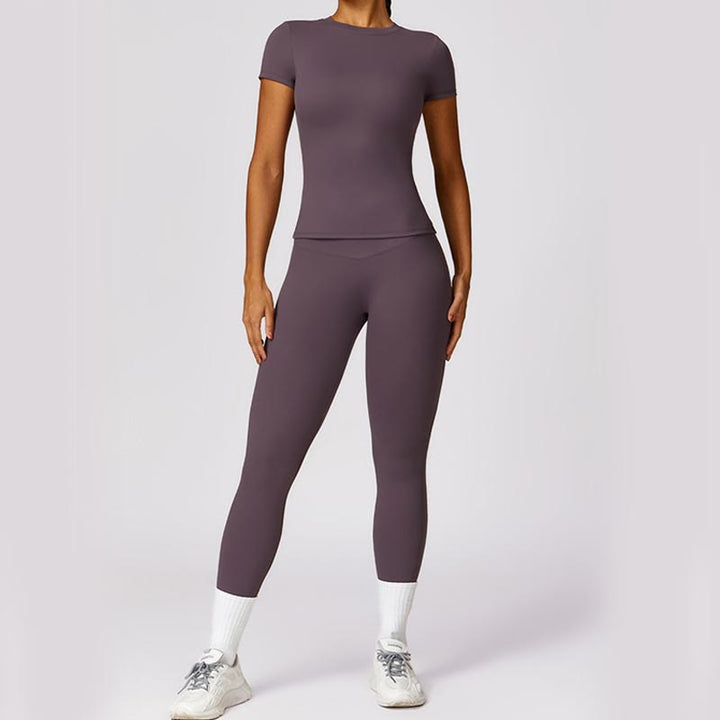 Buddha Stones Damen Kurzarm-T-Shirt, Oberteil, hohe Taille, Leggings, Hose für Sport, Yoga - image 47