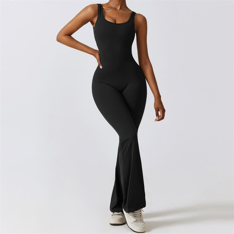 Buddha Stones Damen-Workout-Overall, ärmellos, Schlaghose, Sport, Fitness, Yoga-Bodysuit