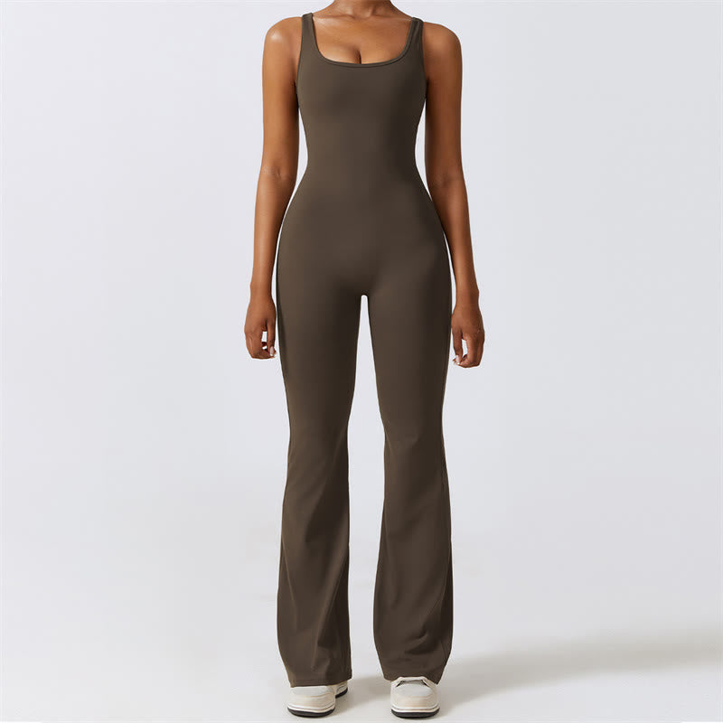 Buddha Stones Damen-Workout-Overall, ärmellos, Schlaghose, Sport, Fitness, Yoga-Bodysuit