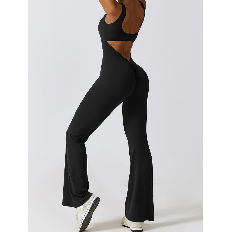 Buddha Stones Damen-Workout-Overall, ärmellos, Schlaghose, Sport, Fitness, Yoga-Bodysuit