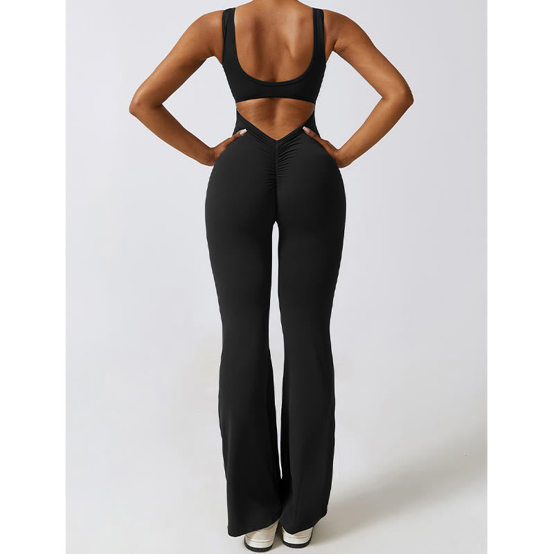 Buddha Stones Damen-Workout-Overall, ärmellos, Schlaghose, Sport, Fitness, Yoga-Bodysuit