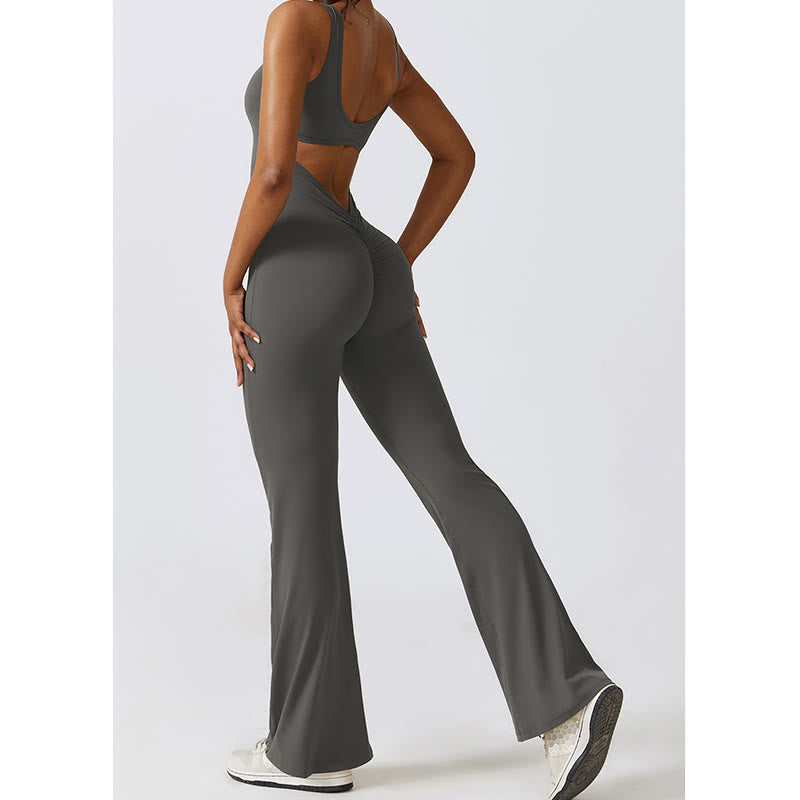 Buddha Stones Damen-Workout-Overall, ärmellos, Schlaghose, Sport, Fitness, Yoga-Bodysuit