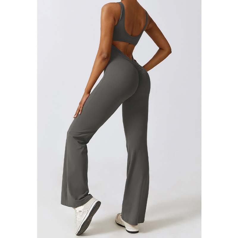 Buddha Stones Damen-Workout-Overall, ärmellos, Schlaghose, Sport, Fitness, Yoga-Bodysuit