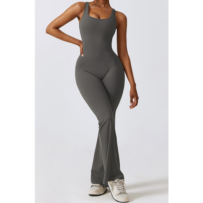 Buddha Stones Damen-Workout-Overall, ärmellos, Schlaghose, Sport, Fitness, Yoga-Bodysuit