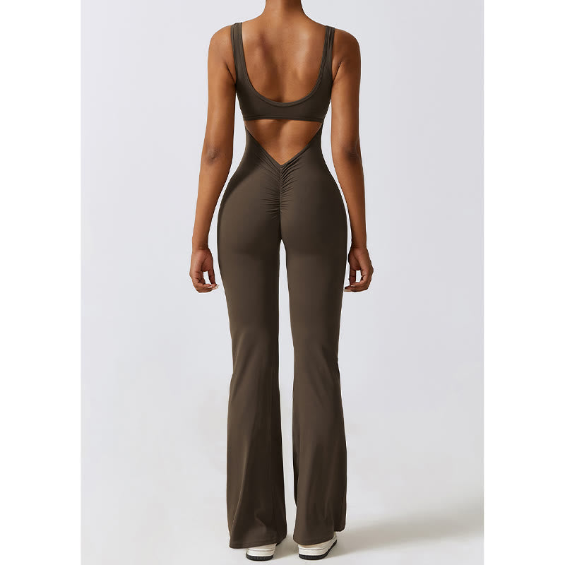 Buddha Stones Damen-Workout-Overall, ärmellos, Schlaghose, Sport, Fitness, Yoga-Bodysuit