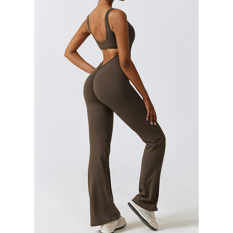 Buddha Stones Damen-Workout-Overall, ärmellos, Schlaghose, Sport, Fitness, Yoga-Bodysuit