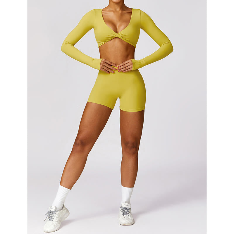 Buddha Stones Gym Sport Yoga Rückenfreier BH Crop Tank Top Atmungsaktive Shorts - image 40