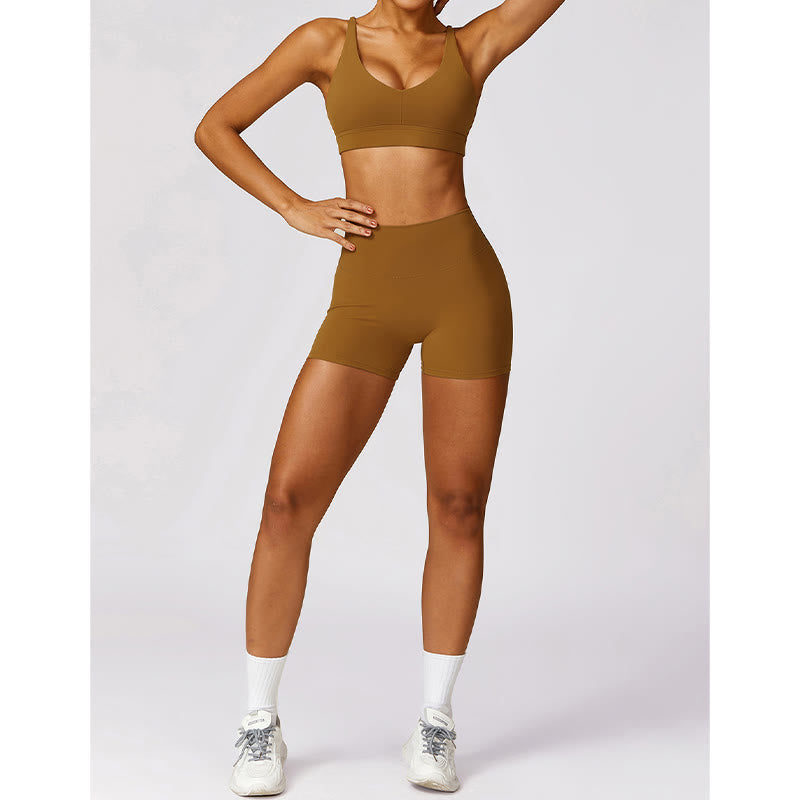 Buddha Stones Gym Sport Yoga Rückenfreier BH Crop Tank Top Atmungsaktive Shorts - image 51