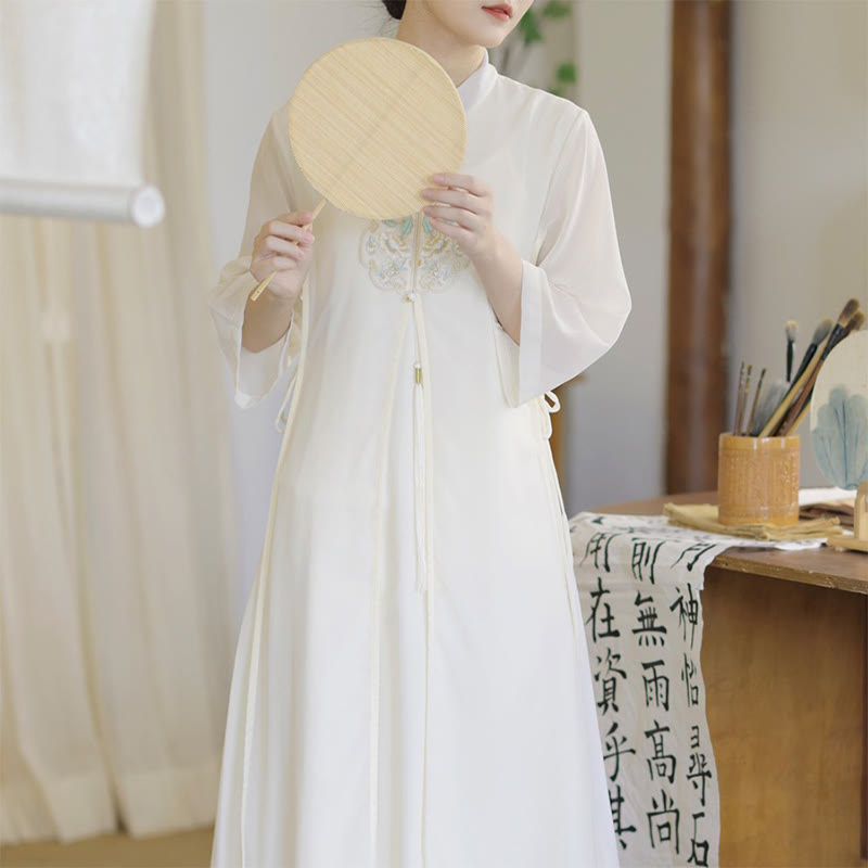 Buddha-Steine-Stickerei, Chiffon-Cheongsam, Midikleid, weite Hose, Meditations- und Zen-Praxiskleidung - image 2