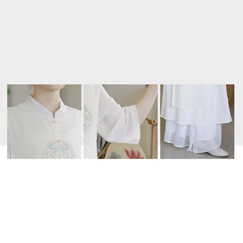 Buddha-Steine-Stickerei, Chiffon-Cheongsam, Midikleid, weite Hose, Meditations- und Zen-Praxiskleidung - image 15