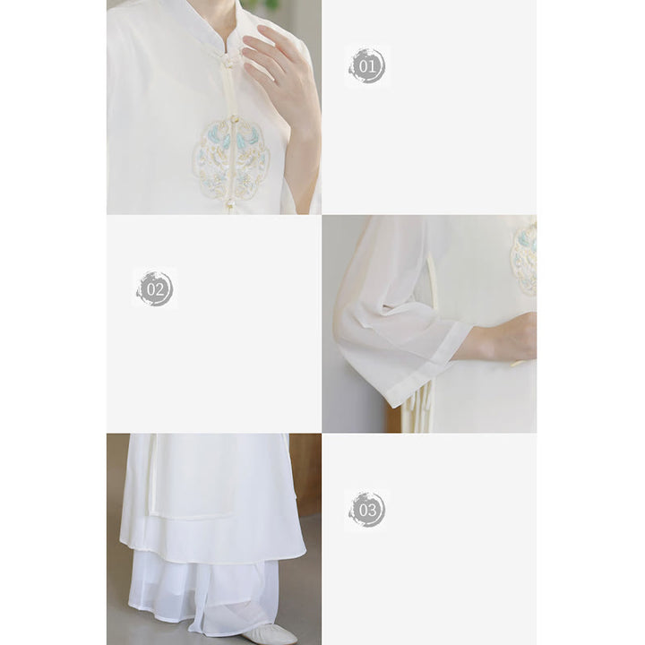 Buddha-Steine-Stickerei, Chiffon-Cheongsam, Midikleid, weite Hose, Meditations- und Zen-Praxiskleidung - image 14