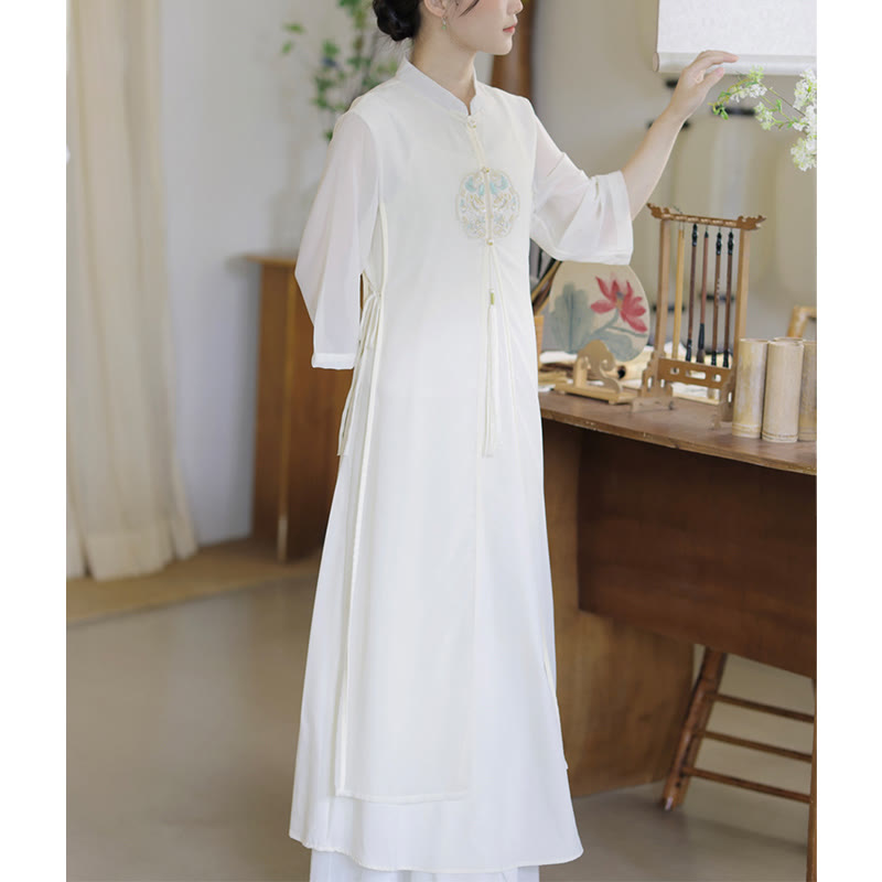Buddha-Steine-Stickerei, Chiffon-Cheongsam, Midikleid, weite Hose, Meditations- und Zen-Praxiskleidung - image 6