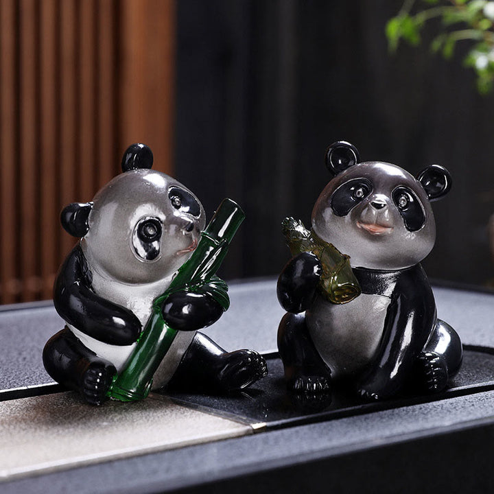 Buddha-Steine, Farbwechsel, kleiner süßer Panda, Bambus, Tee-Haustier, Kunstharz, Heimdekoration - 2 Stück (Panda Bambus & Panda) - image 8
